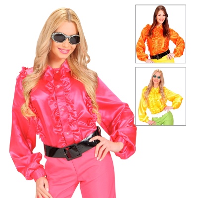 Blusas acetinadas femininas coloridas com folhos e cintos largos