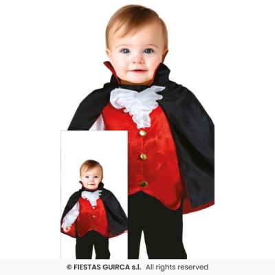 Bebé com fato de Carnaval vermelho e preto com folhos brancos