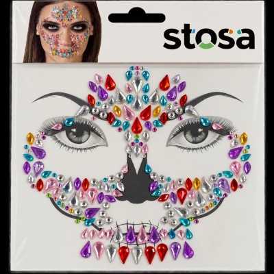 Adesivos decorativos para rosto com pedras coloridas brilhantes em embalagem Stosa