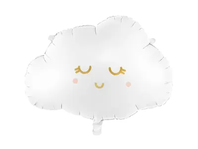 Balão nuvem branco com rosto sorridente em amarelo e bochechas cor de rosa