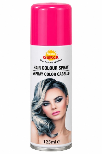 Frasco de spray para cor de cabelo com tampa rosa e rótulo branco com imagem de mulher