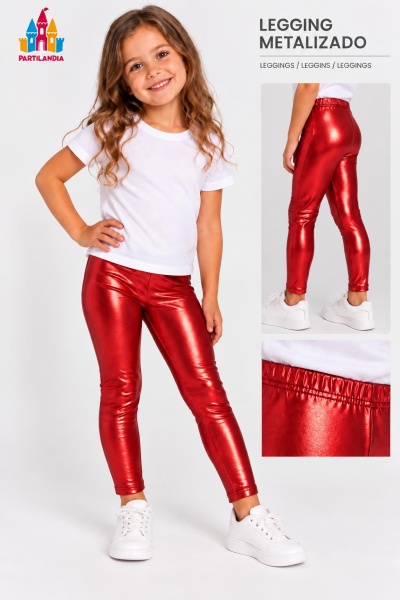 Legging metalizado vermelho brilhante para criança