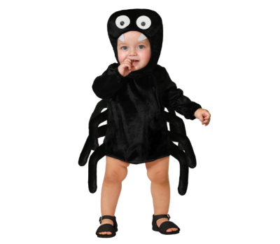 Fato de bebé preto com design de aranha e capuz com olhos grandes