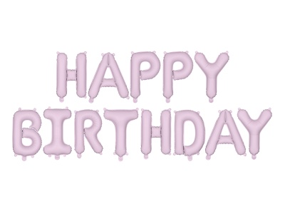Balões de letras cor-de-rosa a dizer HAPPY BIRTHDAY