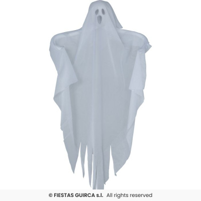 Fantasma decorativo branco de tecido com olhos e boca pretos