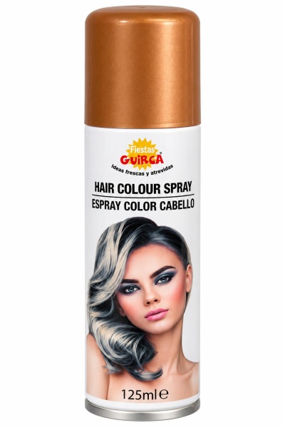 Frasco spray para coloração de cabelo com tampa cobre e imagem de mulher no rótulo