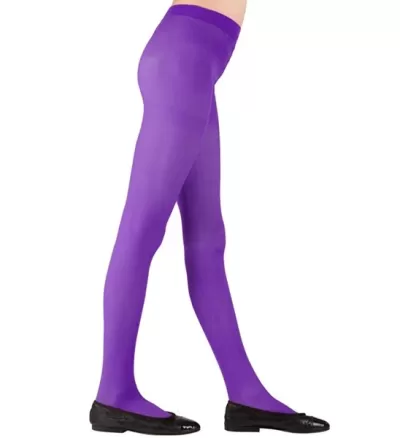 Collants roxos femininos opacos com sapatos pretos