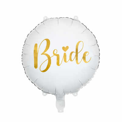 Balão redondo prateado com texto dourado Bride