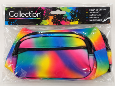 Bolsa de cintura multicolorida em degradé embalada em plástico