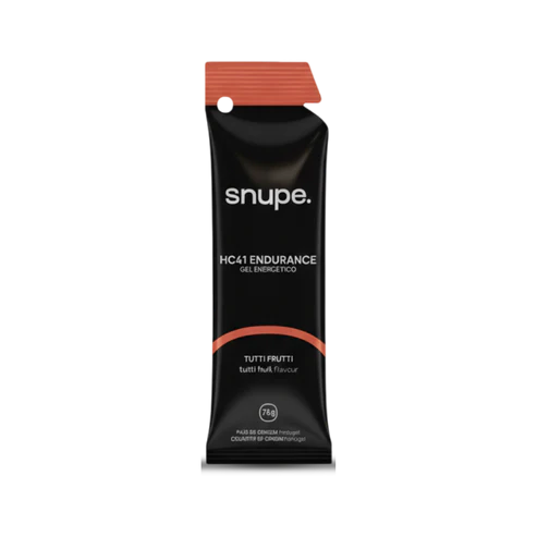 Pacote de gel energético Snupe HC41 preto e laranja sabor Tutti Frutti
