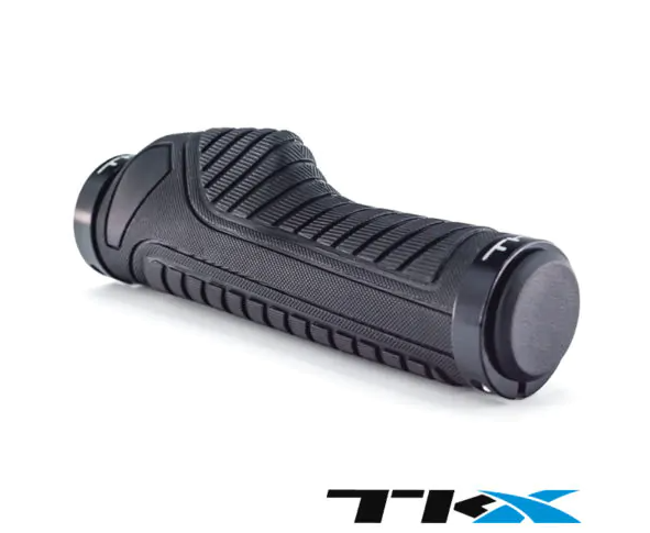 Punho preto para bicicleta com textura em relevo e anel fixador metálico