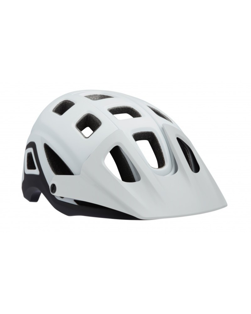 Capacete de bicicleta branco com orifícios de ventilação pretos.