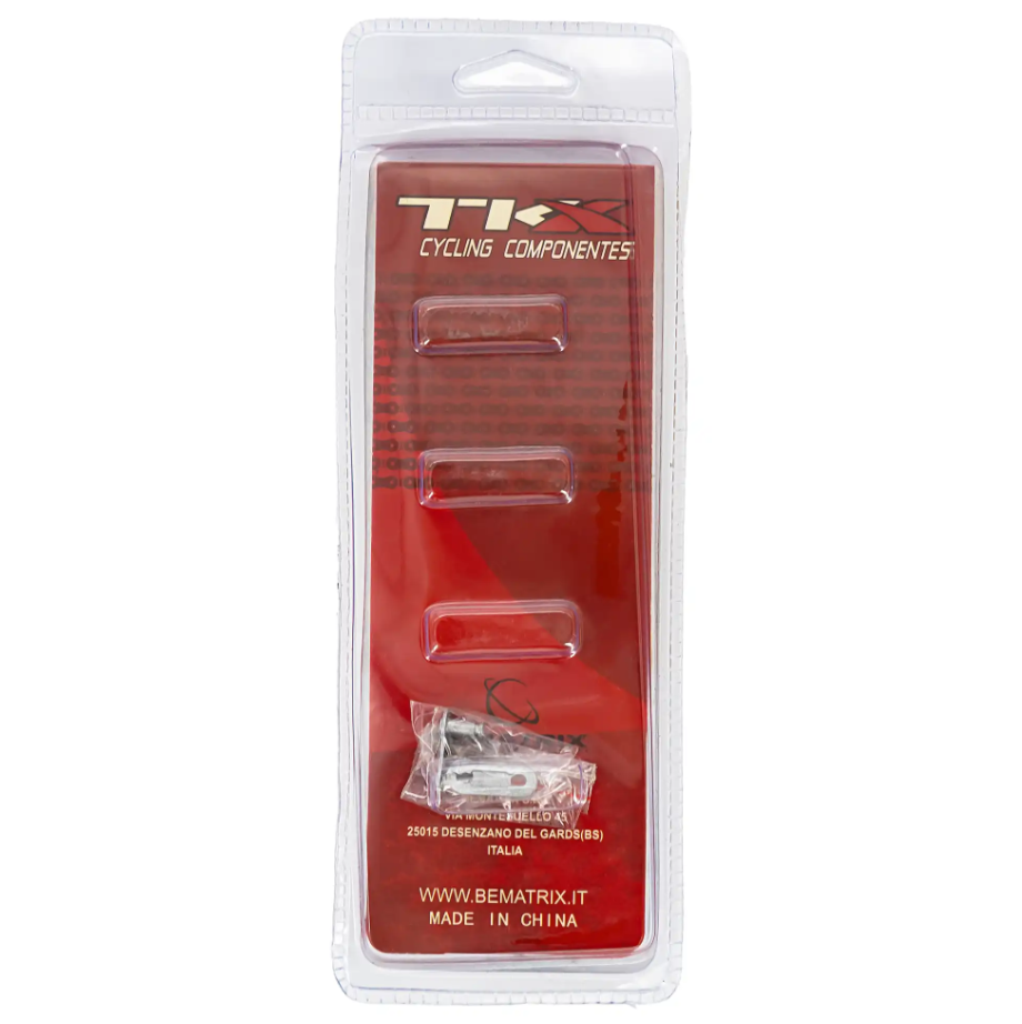 Componentes de ciclismo TIKX em embalagem transparente com fundo vermelho