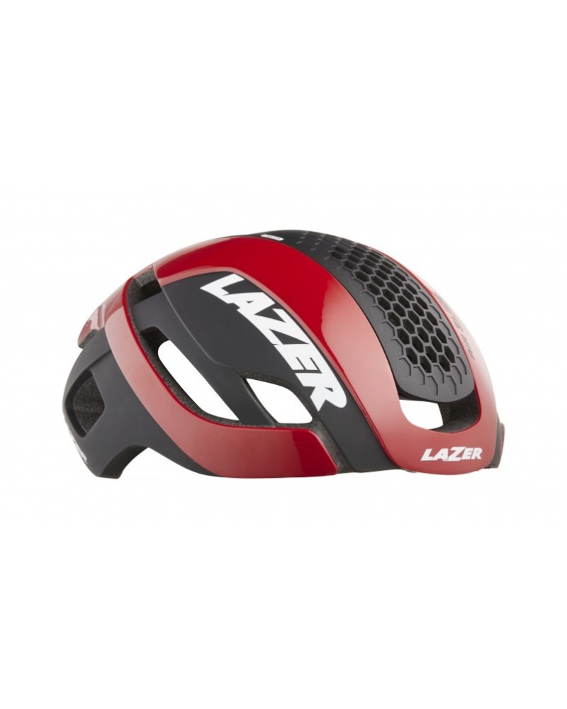 Capacete de ciclismo vermelho e preto LAZER com textura de favo de mel