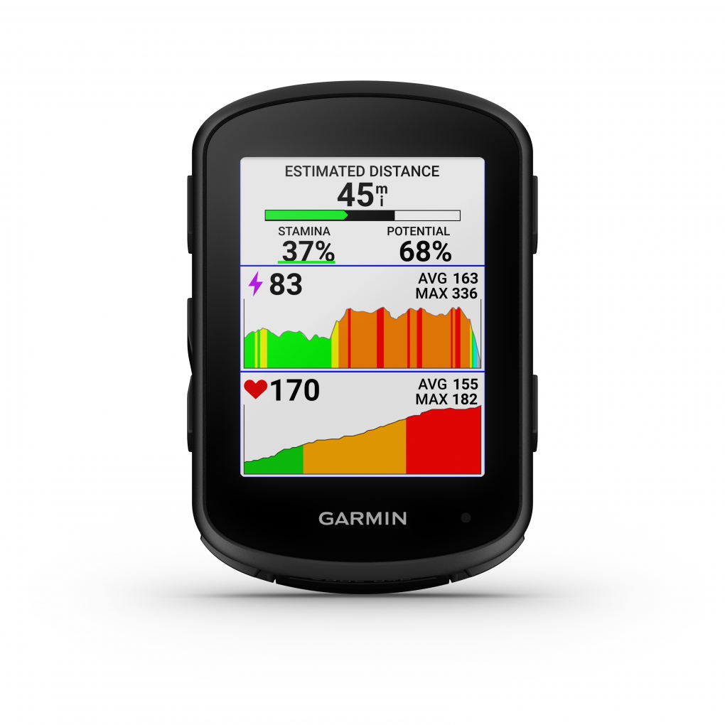 Dispositivo Garmin a mostrar dados de atividade física em ecrã a cores.