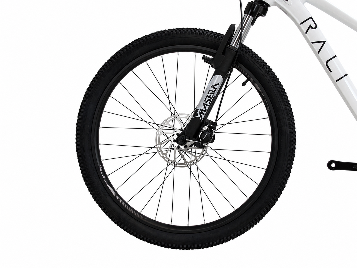 Roda dianteira de bicicleta com suspensão NASERA e quadro branco RAUL