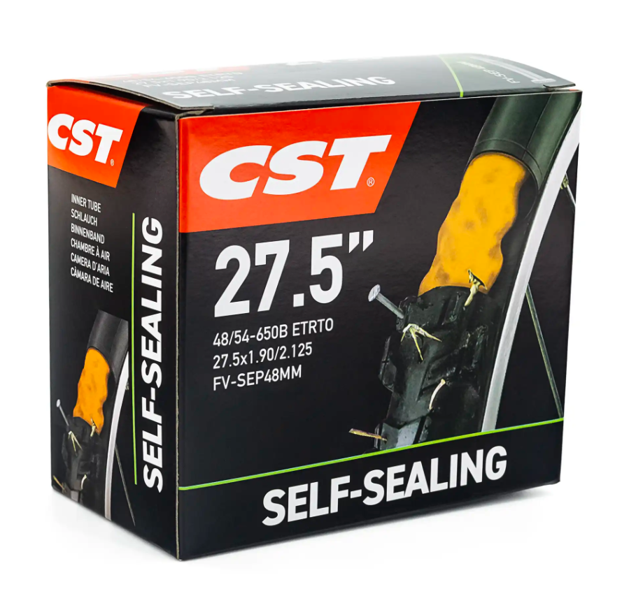 Embalagem de câmara de ar CST 27.5 SELF-SEALING para bicicleta com imagem de vedante amarelo