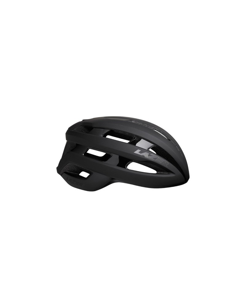 Capacete de ciclismo preto com aberturas e texto LAZER