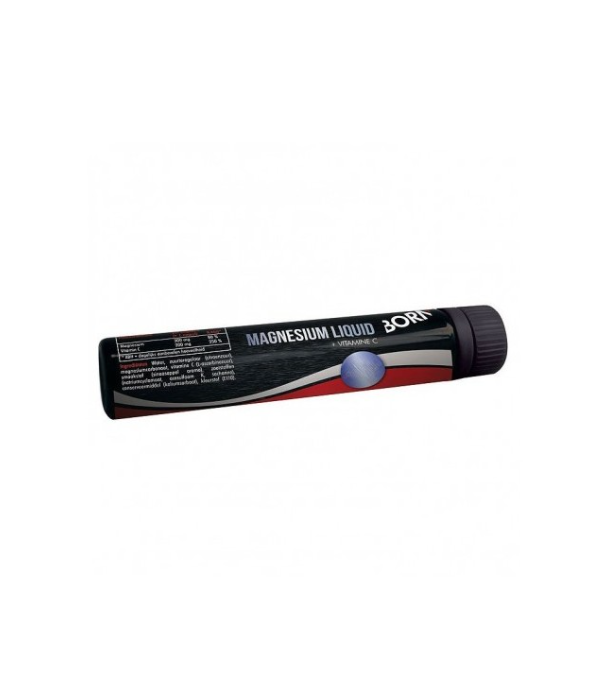 Frasco tubular preto e vermelho de suplemento líquido de magnésio com tampa preta