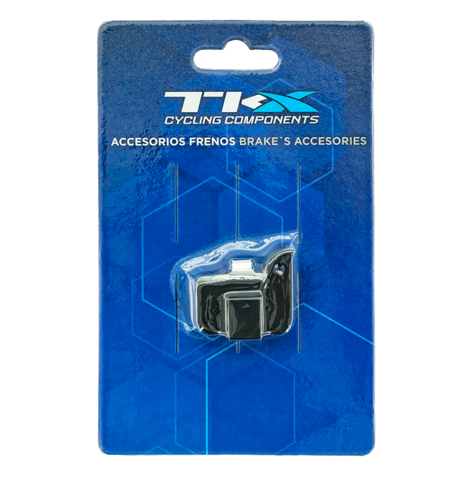 Acessório para travões de bicicleta preto em embalagem azul da marca TIAX.