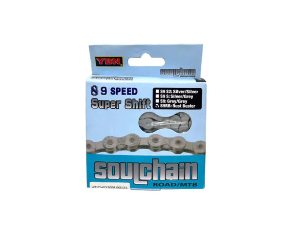 Embalagem azul clara e branca de corrente para bicicleta YBN Soulchain 9 velocidades