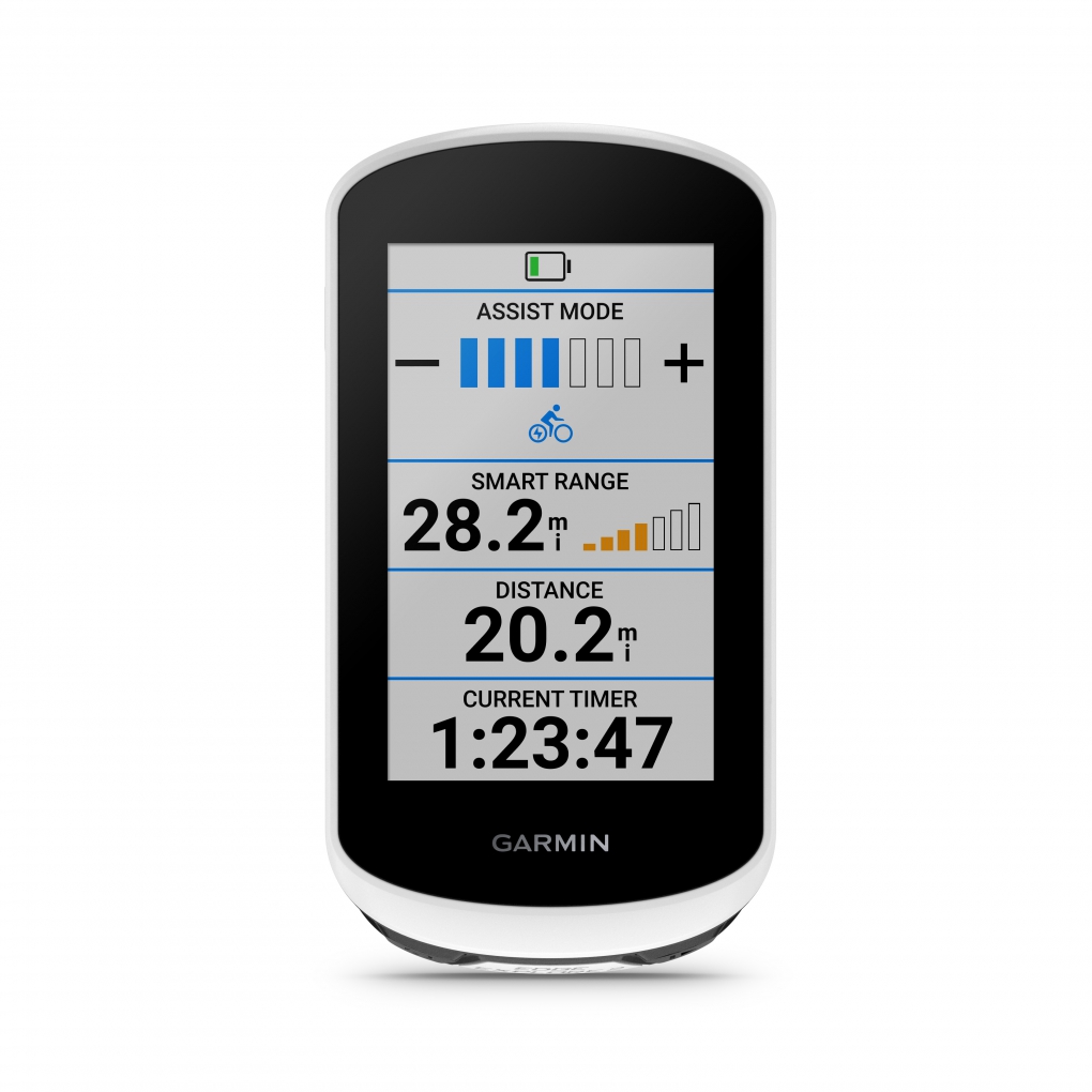 Computador Garmin para bicicletas com ecrã digital a cores e mostrador branco e preto
