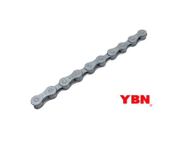 corrente metálica para bicicleta cinza com logótipo YBN vermelho