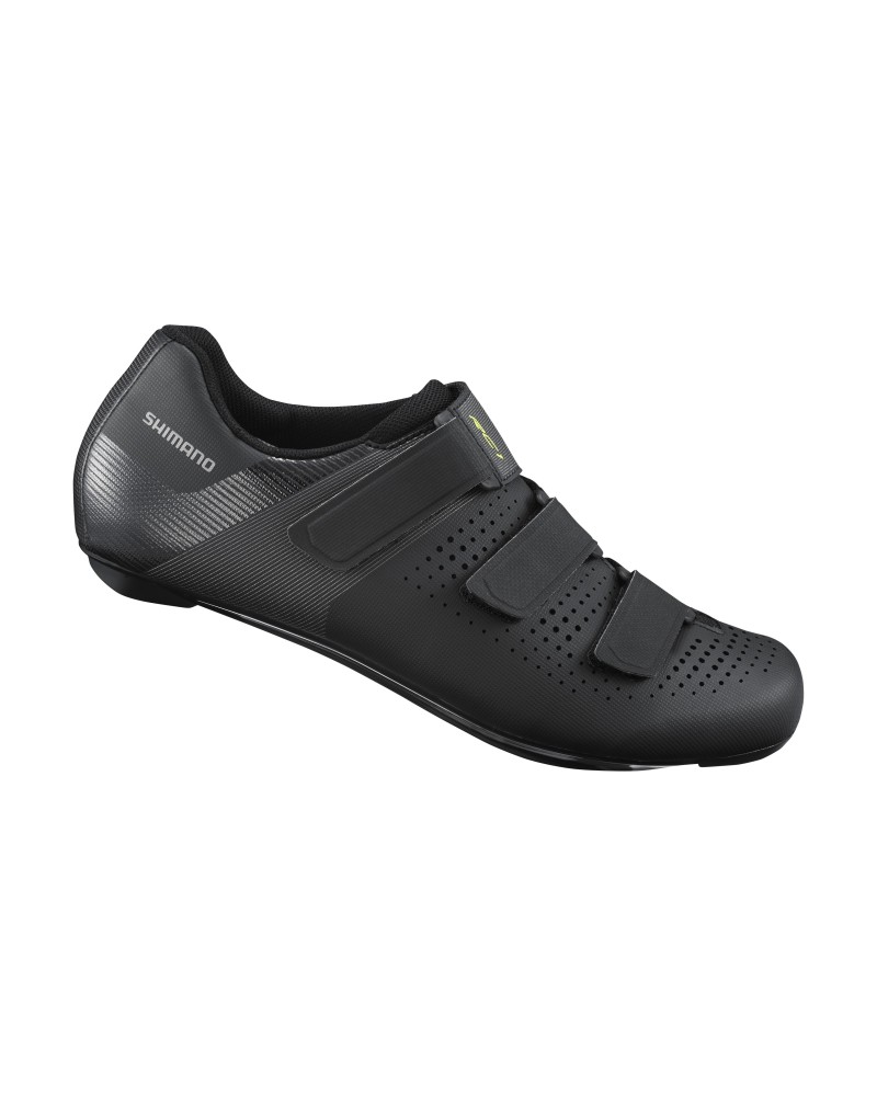 Ténis de ciclismo preto Shimano com três velcros e logo lateral