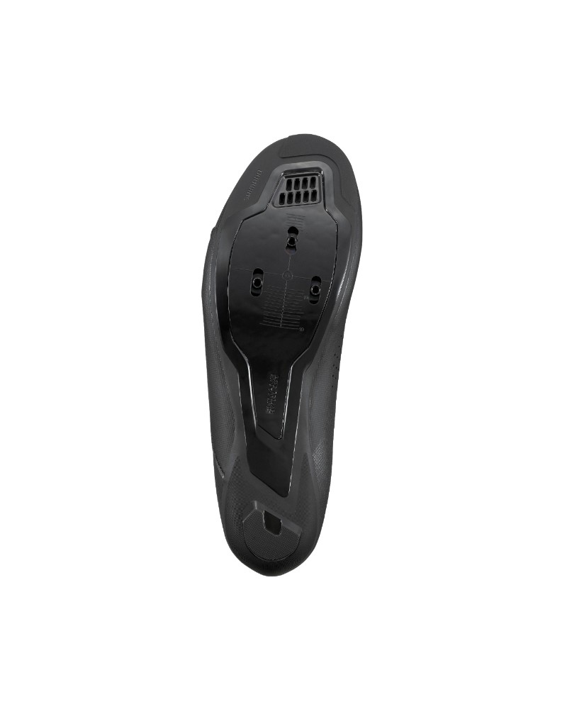 Sola preta para sapatilha de ciclismo com três furos e marca Shimano