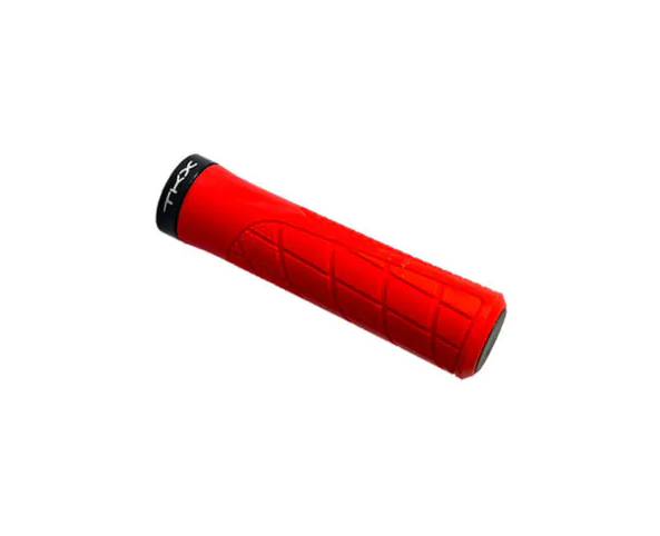 Punho para bicicleta vermelho com textura e ponta preta com texto TRIX