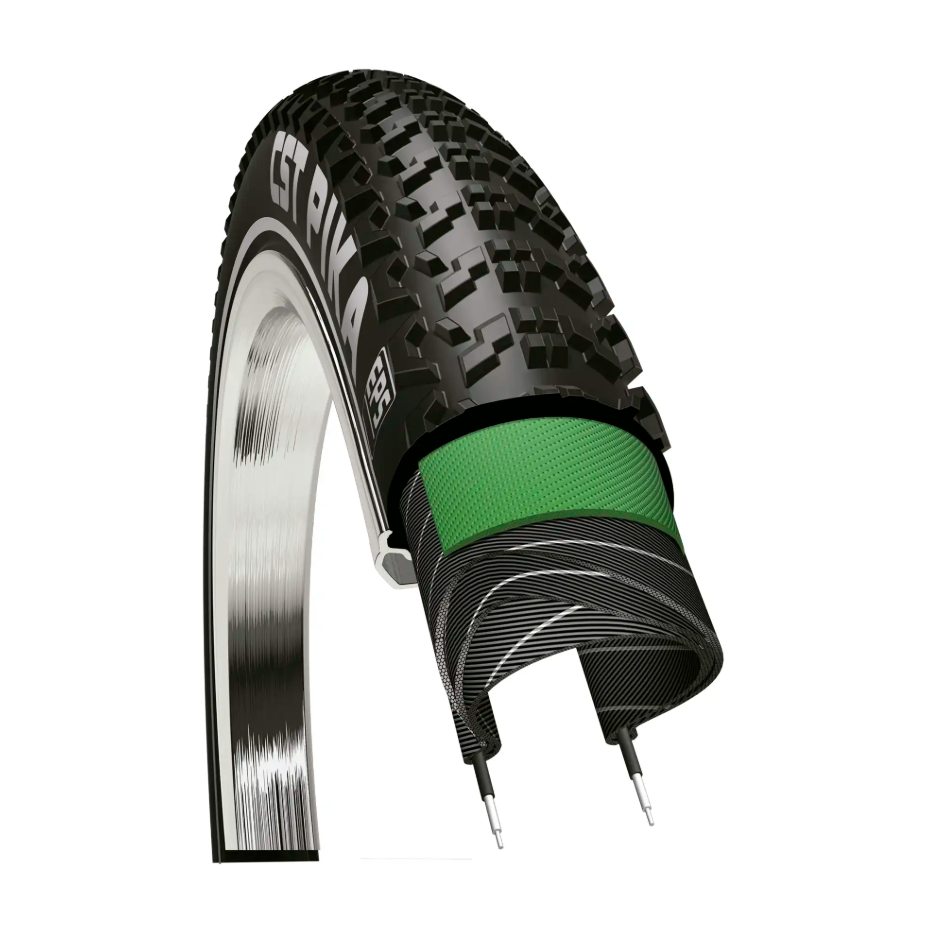 Pneu de bicicleta preto com padrão de cravos e texto CST BLADE em branco