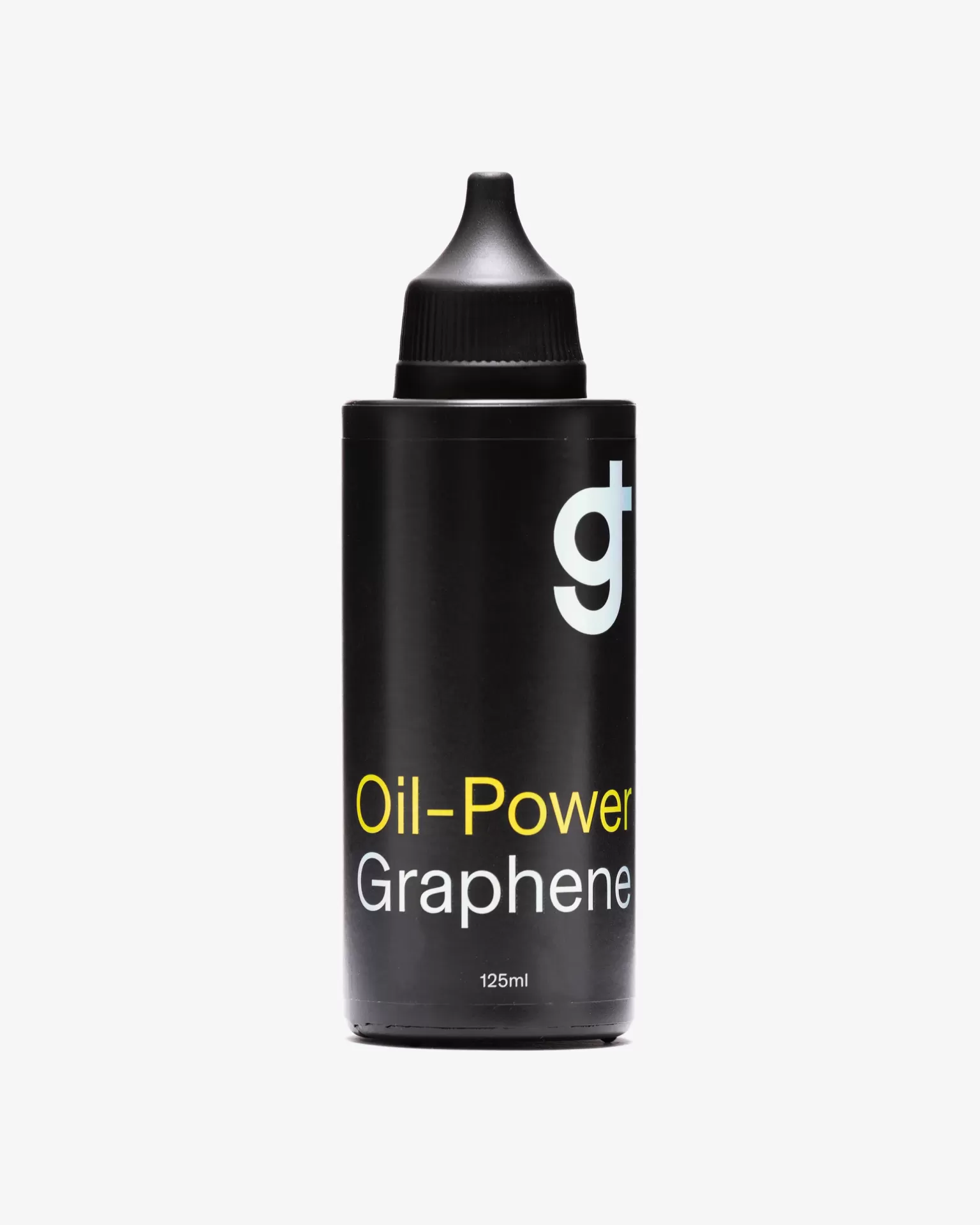 Frasco preto com tampa preta e texto Oil-Power Graphene 125ml