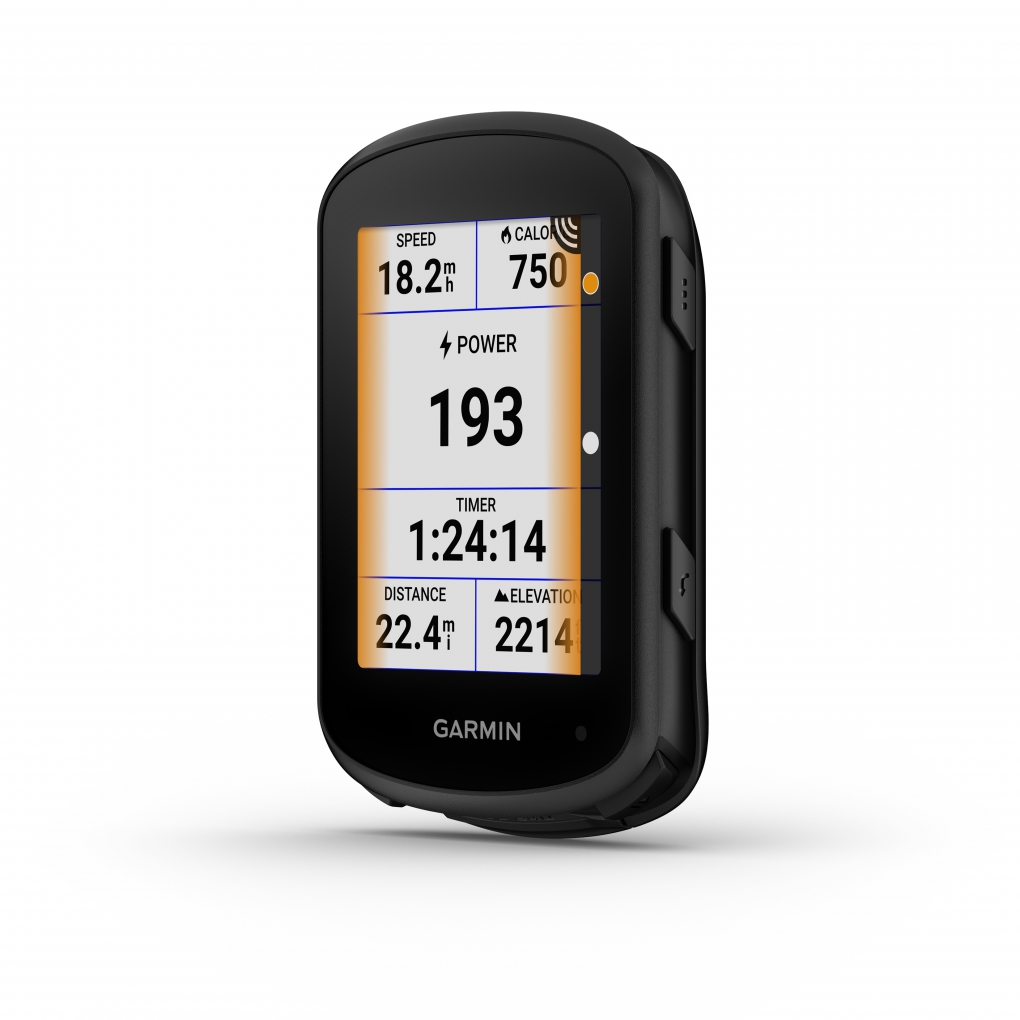 Computador ciclismo Garmin preto com ecrã colorido e dados de ciclismo