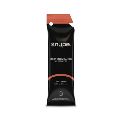 Pacote de gel energético Snupe HC41 preto e laranja sabor Tutti Frutti