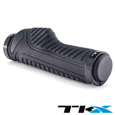Punho preto para bicicleta com textura em relevo e anel fixador metálico