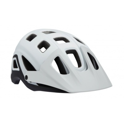 Capacete de bicicleta branco com orifícios de ventilação pretos.