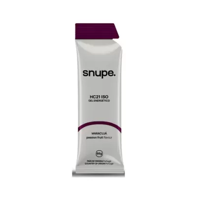 Gel energético Snupe HC21 ISO sabor maracujá em embalagem branca e roxa