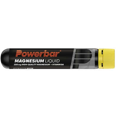 Frasco preto com tampa amarela Powerbar Magnesium Liquid