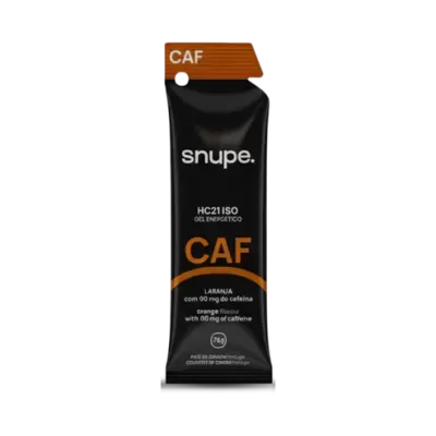 Gel energético snupe. HC21ISO CAF laranja com cafeína em embalagem preta