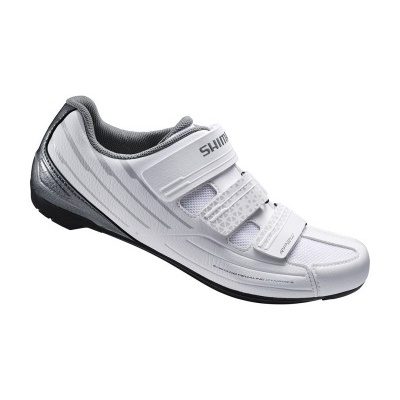 Sapatilha de ciclismo branca e cinza com fechos de velcro
