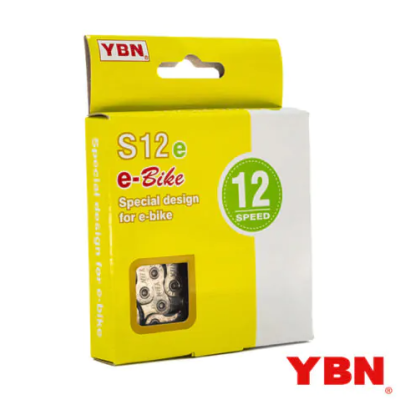 Embalagem amarela e branca para corrente de bicicleta marca YBN