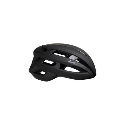 Capacete de ciclismo preto com aberturas e texto LAZER