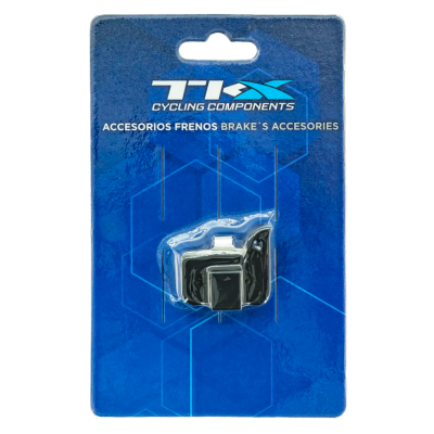 Acessório para travões de bicicleta preto em embalagem azul da marca TIAX.
