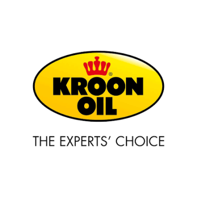 Logótipo Kroon Oil amarelo e preto com coroa vermelha e frase THE EXPERTS CHOICE