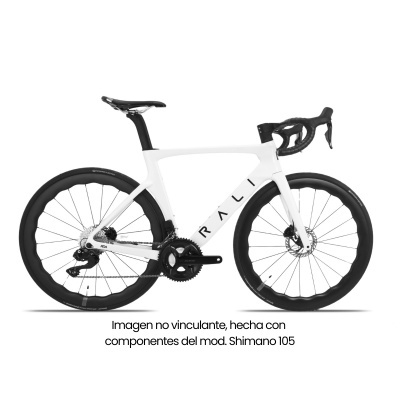 Bicicleta de estrada branca com quadro aerodinâmico e rodas pretas