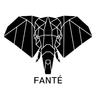 Logótipo geométrico preto de elefante com texto FANTÉ