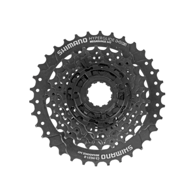 Cassete de bicicleta preto Shimano Hyperglide MEGARANGE 34T com várias engrenagens