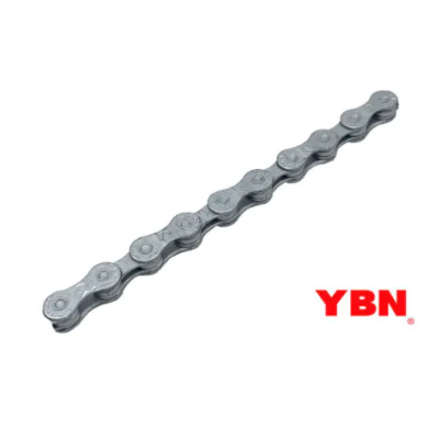 corrente metálica para bicicleta cinza com logótipo YBN vermelho