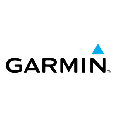 Logotipo da marca Garmin com texto preto e triângulo azul