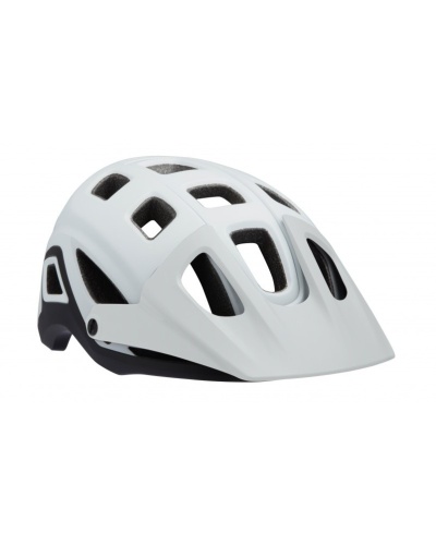 Capacete de bicicleta branco com orifícios de ventilação pretos.